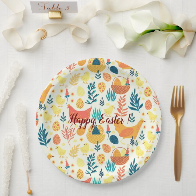 Happy Customise Easter Cute Vintage Chicken Paper Plate (Wedding)