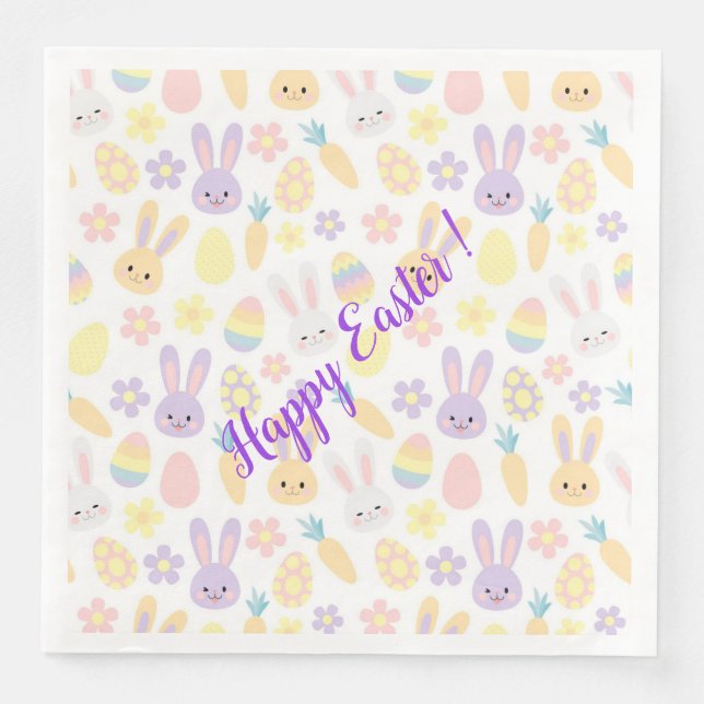 Happy Customise Easter Purple Rabbit Napkin (Front)