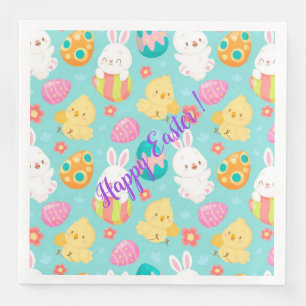 Happy Customise Easter Rabbit And Chicken Napkin
