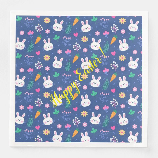 Happy Customise Easter White Love Rabbit Napkin (Front)