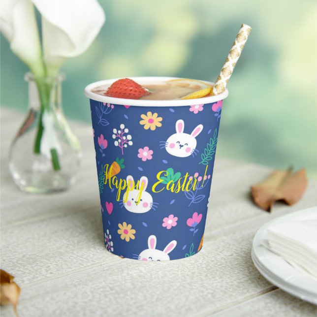 Happy Customise Easter White Love Rabbit Paper Cups (Insitu)