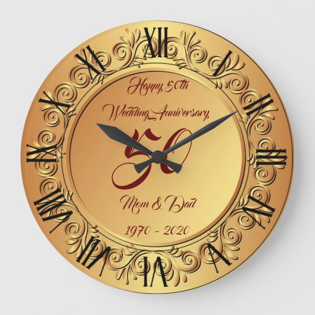 Happy Customise Gold 50th Anniversary Large Clock (Front)