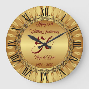 Happy Customise Gold 50th Anniversary Large Clock