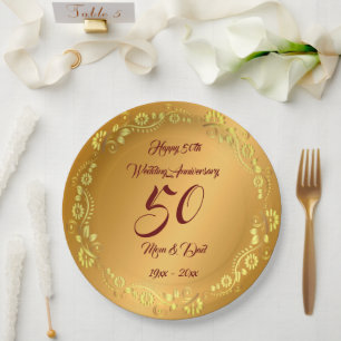 Happy Customise Gold 50th Anniversary Paper Plate