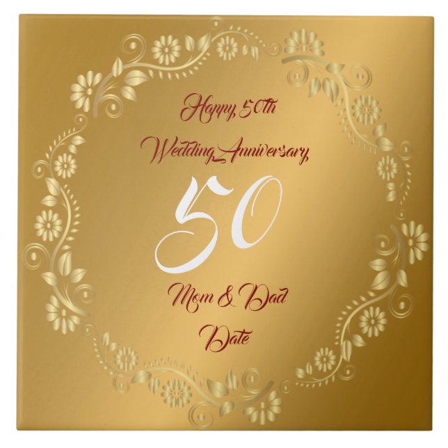 Happy Customise Gold 50th Anniversary Tile (Front)