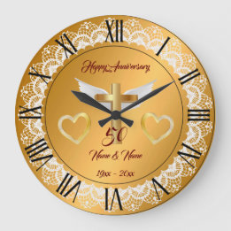 Happy Customise Gold Lace Anniversary Large Clock