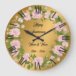 Happy Customise Gold Rose Anniversary Large Clock