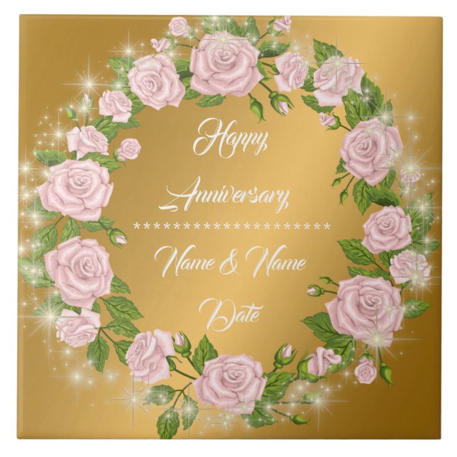 Happy Customise Gold Rose Anniversary Tile (Front)