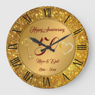 Happy Customise Love Gold 50th Anniversary Large Clock