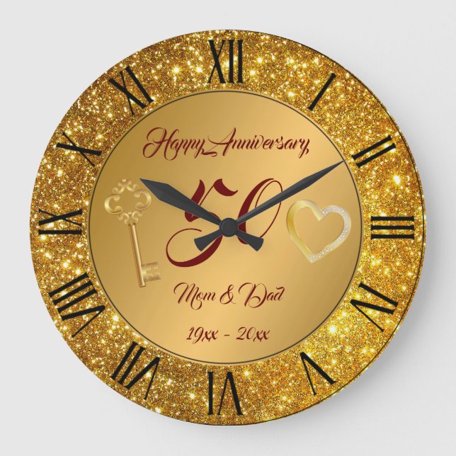 Happy Customise Love Gold 50th Anniversary Large Clock (Front)