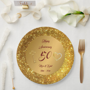 Happy Customise Love Gold 50th Anniversary Paper Plate