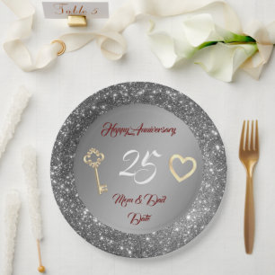 Happy Customise Love Silver 25th Anniversary Paper Plate