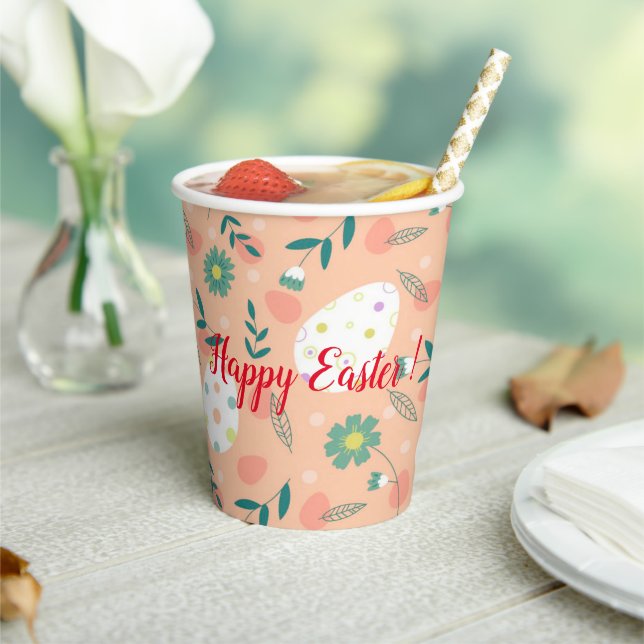 Happy Customise Orange Easter Egg Paper Cups (Insitu)