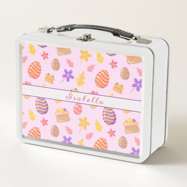Happy Customise Purple Easter Metal Lunch Box (Front)
