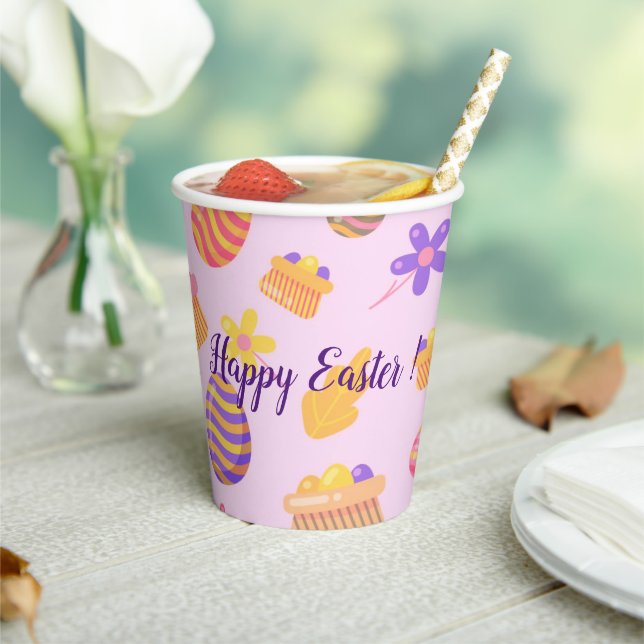 Happy Customise Purple Easter Paper Cups (Insitu)