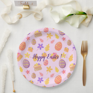 Happy Customise Purple Easter Paper Plate
