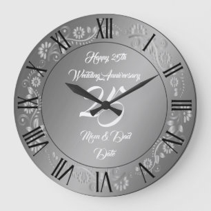 Happy Customise Silver 25th Anniversary Large Clock