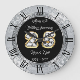 Happy Customise Silver 25th Anniversary Large Clock
