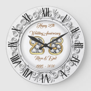 Happy Customise Silver 25th Anniversary Large Clock