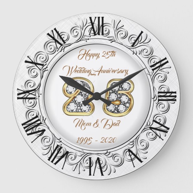 Happy Customise Silver 25th Anniversary Large Clock (Front)