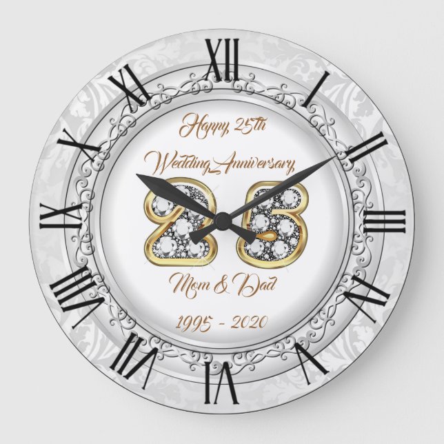 Happy Customise Silver 25th Anniversary Large Clock (Front)