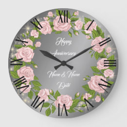 Happy Customise Silver Rose Anniversary Large Clock
