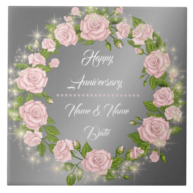 Happy Customise Silver Rose Anniversary Tile (Front)