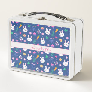 Happy Customize Easter White Love Rabbit Metal Lunch Box