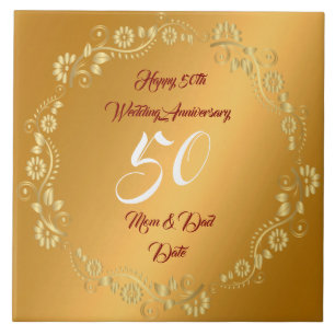 Happy Customize Gold 50th Anniversary Tile