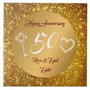 Happy Customize Love Gold 50th Anniversary  Tile