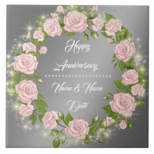 Happy Customize Silver Rose Anniversary Tile