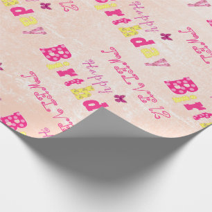 Happy Cute 12th Birthday  Pink Yellow Wrapping Paper