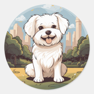 Happy Cute Adorable Happy Maltese Dog Puppy  Classic Round Sticker