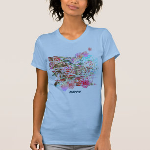 HAPPY cute art t-shirt with semi-abstract flowers