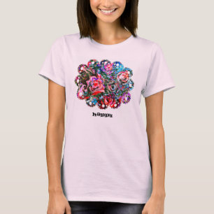 HAPPY cute art t-shirt with semi-abstract roses
