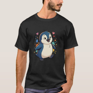 Happy Cute Baby Penguin Rainbow Splash Hearts T-Shirt