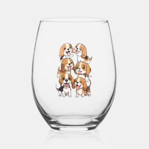 happy cute beagle dogs stemless wine glass