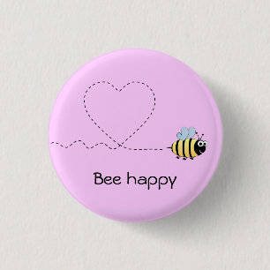 Happy cute bee cartoon pun pink 3 cm round badge