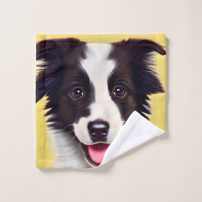 Happy Cute Border Collie Puppy Wash Cloth (Wash Cloth)