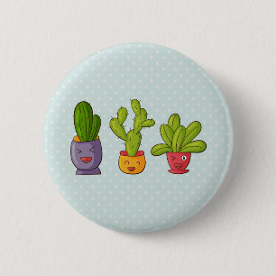 Happy Cute Cactus in Flower Pots Fun Illustration 6 Cm Round Badge