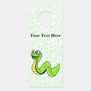 Happy Cute Cartoon Bright Green Snake on Dots Door Hanger