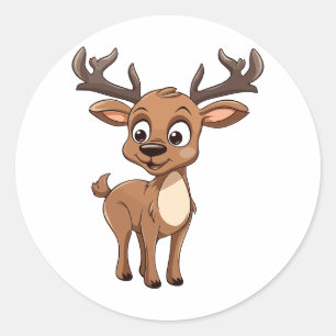 Happy Cute Cartoon Christmas Reindeer Character Classic Round Sticker