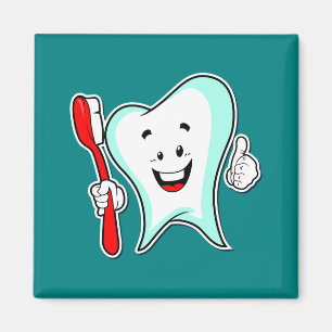 Happy Cute Cartoon Tooth With a Toothbrush Magnet