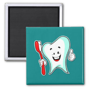 Happy Cute Cartoon Tooth With a Toothbrush Magnet