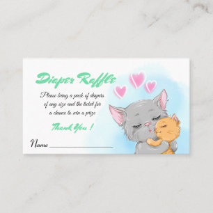 Happy Cute Cat Baby Shower Blue Baby Diaper Raffle Place Card
