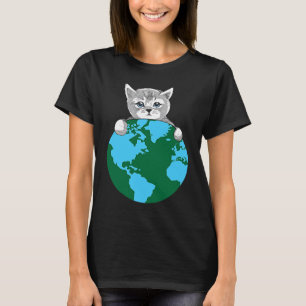 Happy Cute Cat Protect Planet Earth Day T-Shirt