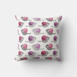 Happy Cute Cats Playing with Balls Pattern Cushion