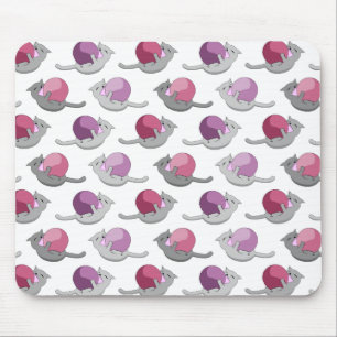 Happy Cute Cats Playing with Balls Pattern Mouse Mat