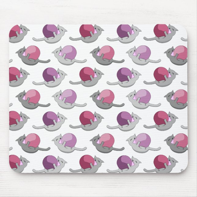 Happy Cute Cats Playing with Balls Pattern Mouse Mat (Front)