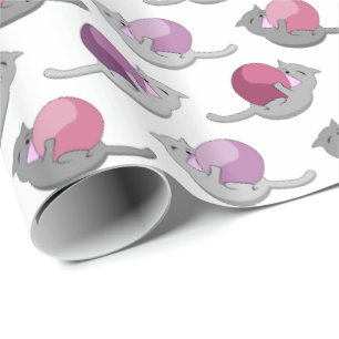 Happy Cute Cats Playing with Balls Wrapping Paper